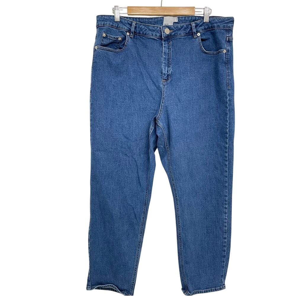 ASOS Curve High Rise Mom Jeans Womens 18 Blue Denim 90s Style Classic Zip Fly